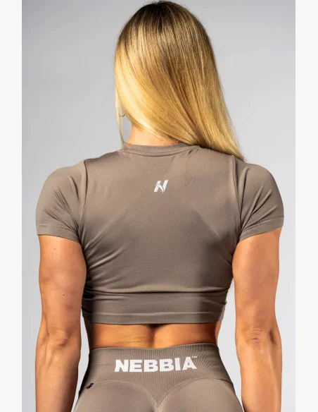 NEBBIA Seamless crop top s krátkym rukávom POWER béžový