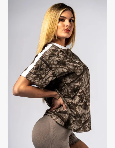 NEBBIA Relaxed fit tričko POWER camo béžové