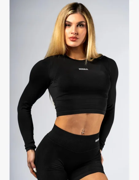 NEBBIA Seamless crop top s dlhým rukávom POWER čierny