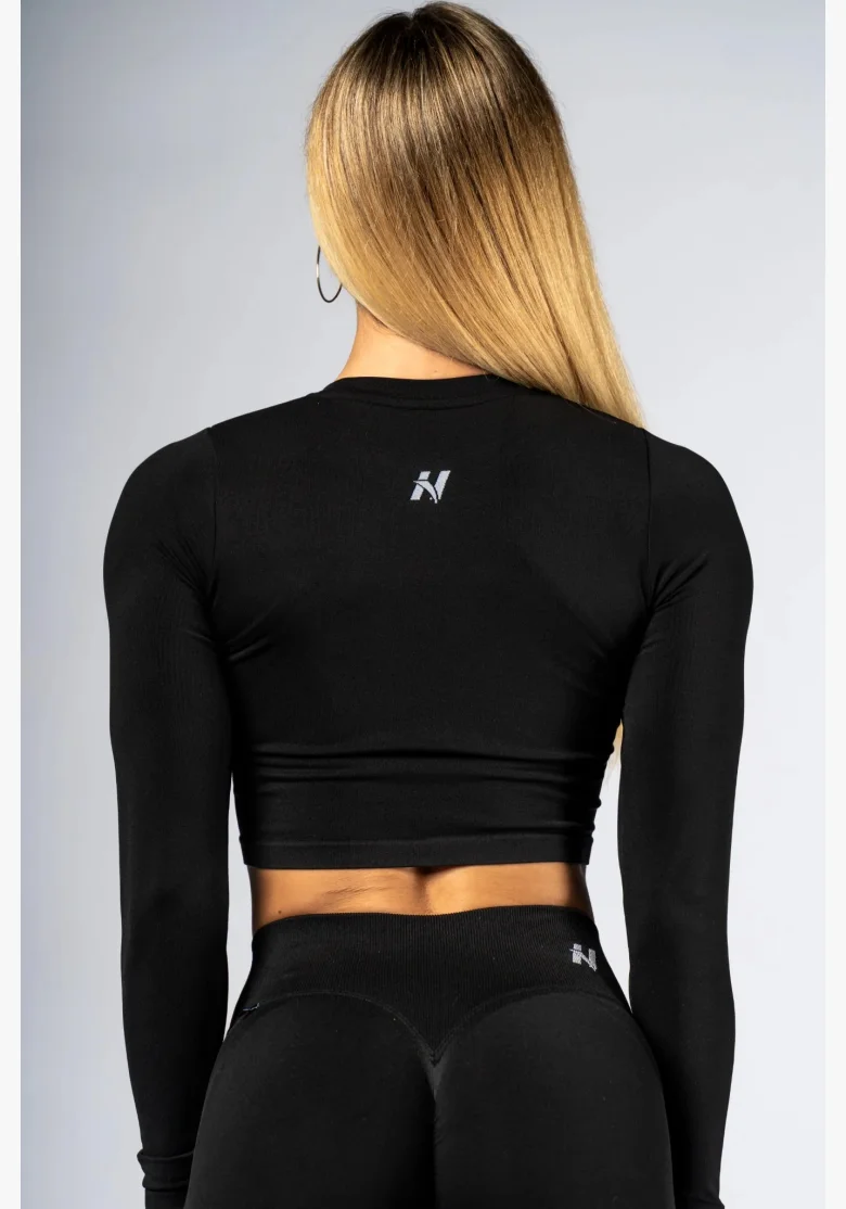 NEBBIA Seamless crop top s dlhým rukávom POWER čierny