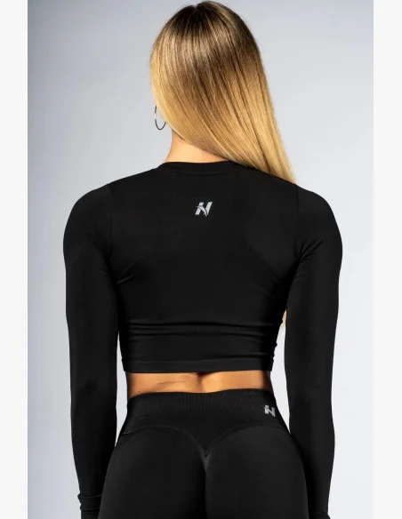 NEBBIA Seamless crop top s dlhým rukávom POWER čierny