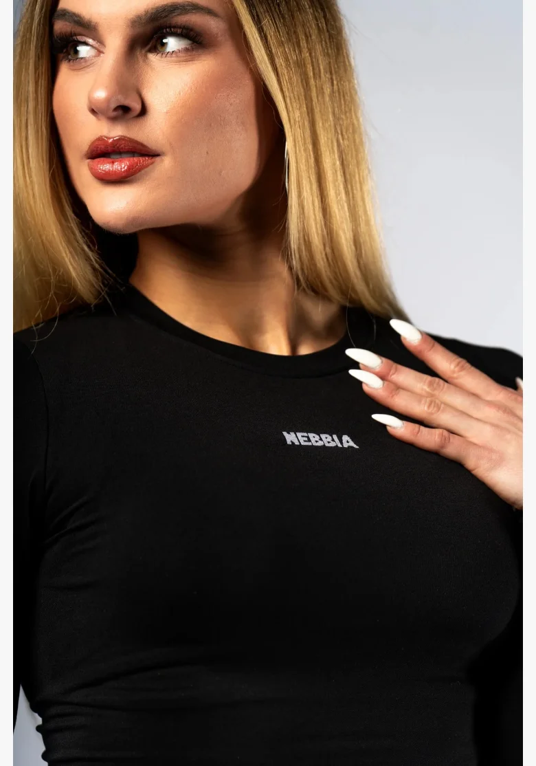 NEBBIA Seamless crop top s dlhým rukávom POWER čierny