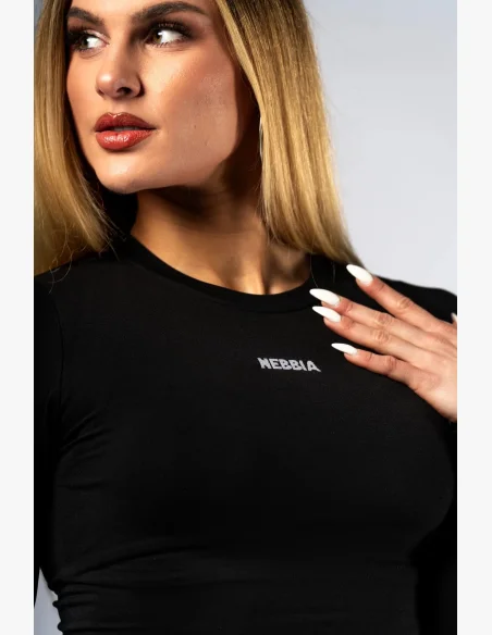 NEBBIA Seamless crop top s dlhým rukávom POWER čierny
