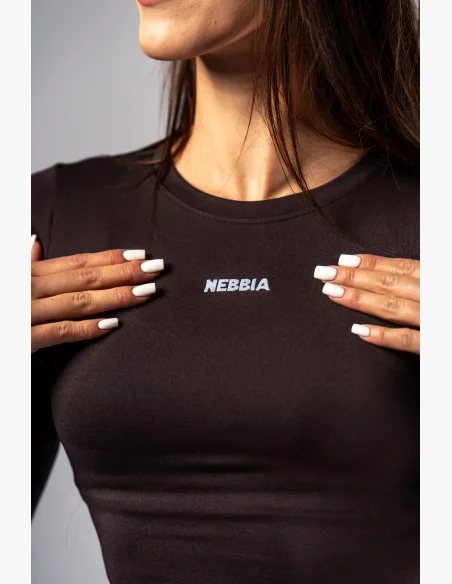 NEBBIA Seamless crop top s dlhým rukávom POWER hnedé