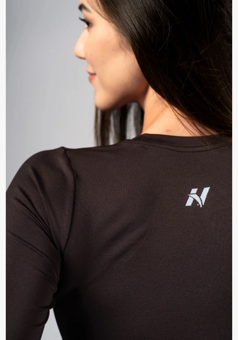NEBBIA Seamless crop top s dlhým rukávom POWER hnedé