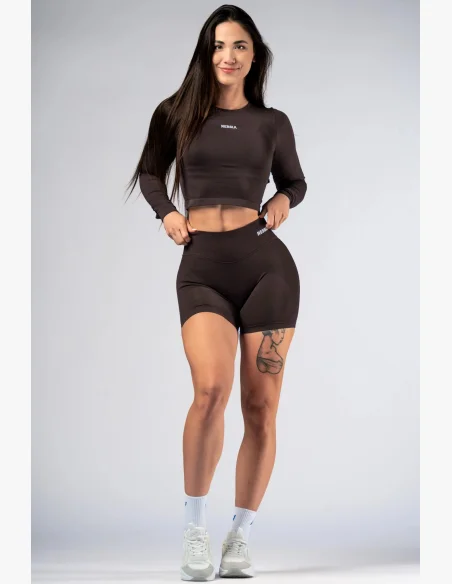 NEBBIA Seamless crop top s dlhým rukávom POWER hnedé