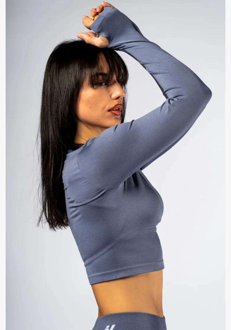 NEBBIA Seamless crop top s dlhým rukávom POWER sivý