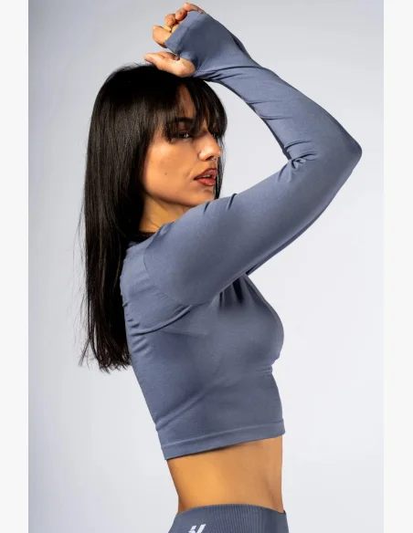 NEBBIA Seamless crop top s dlhým rukávom POWER sivý