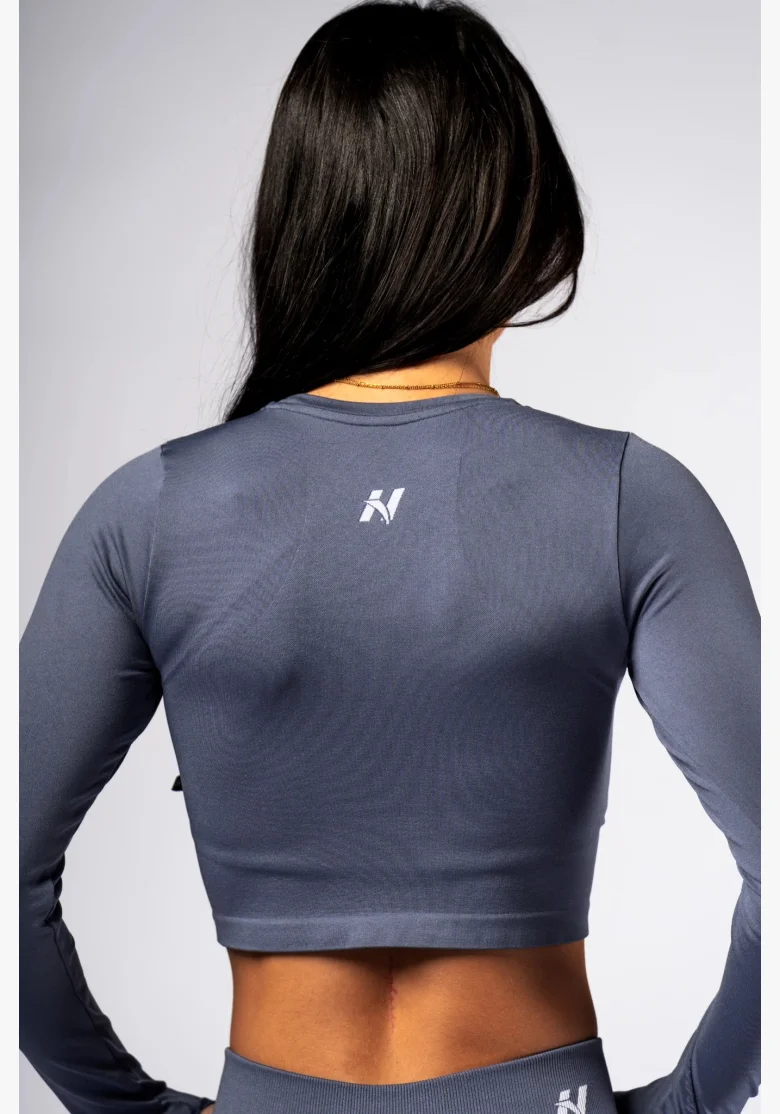 NEBBIA Seamless crop top s dlhým rukávom POWER sivý