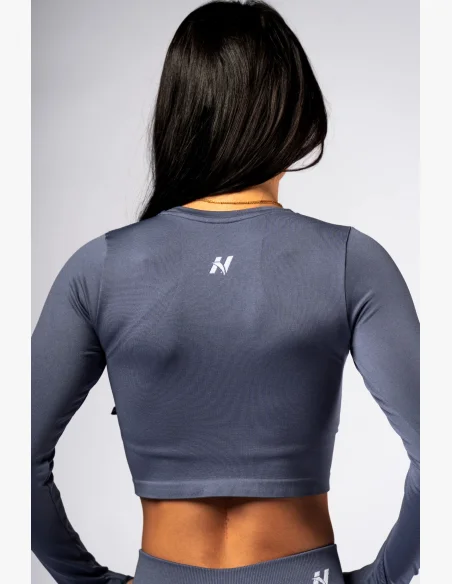 NEBBIA Seamless crop top s dlhým rukávom POWER sivý