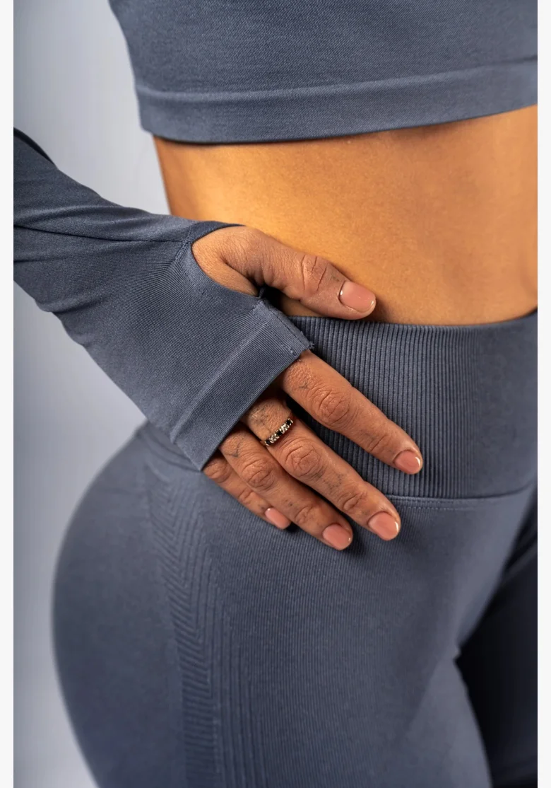 NEBBIA Seamless crop top s dlhým rukávom POWER sivý