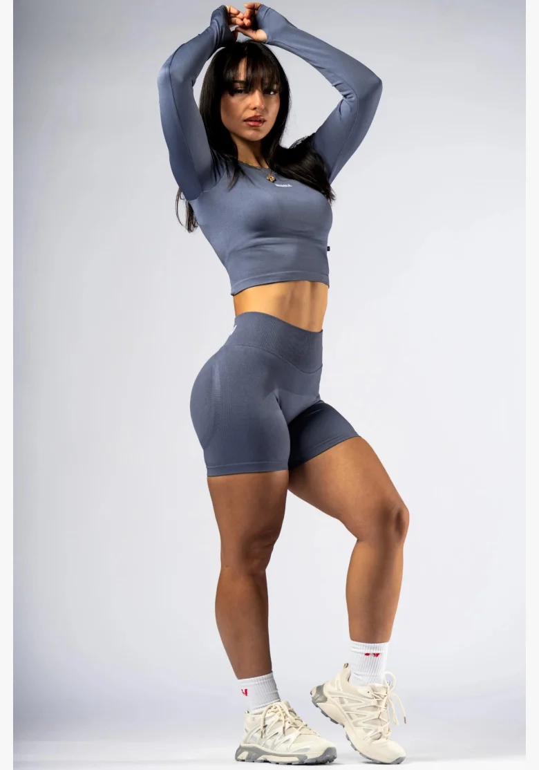 NEBBIA Seamless crop top s dlhým rukávom POWER sivý
