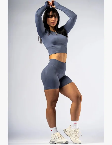 NEBBIA Seamless crop top s dlhým rukávom POWER sivý