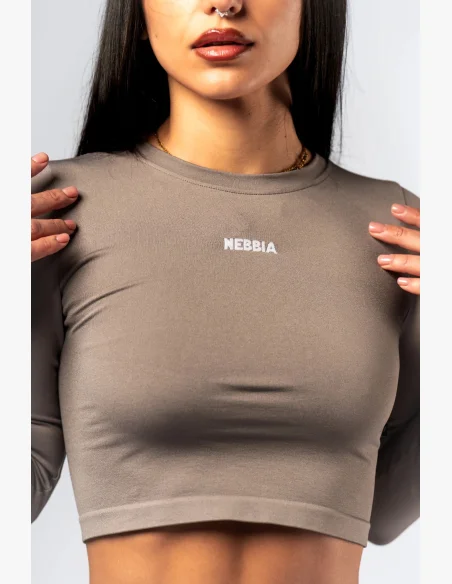 NEBBIA Seamless crop top s dlhým rukávom POWER béžový