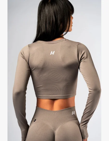 NEBBIA Seamless crop top s dlhým rukávom POWER béžový