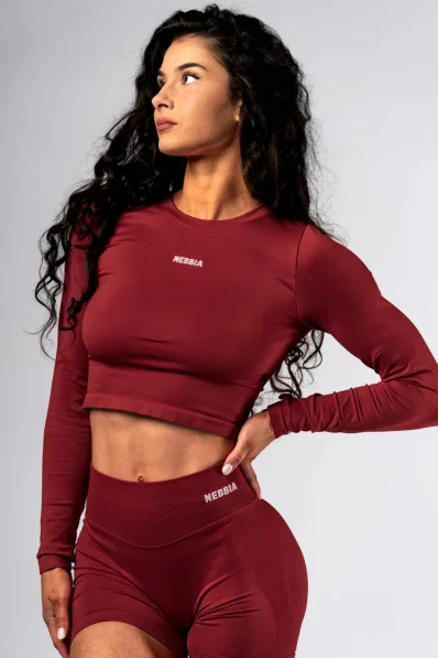 NEBBIA Seamless crop top s dlhým rukávom POWER červený