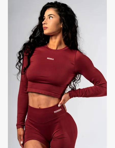 NEBBIA Seamless crop top s dlhým rukávom POWER červený