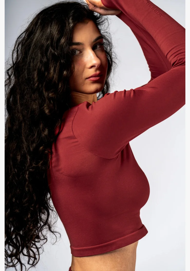 NEBBIA Seamless crop top s dlhým rukávom POWER červený