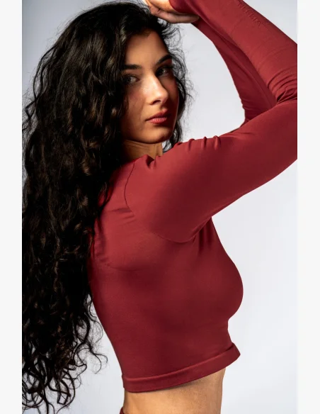 NEBBIA Seamless crop top s dlhým rukávom POWER červený