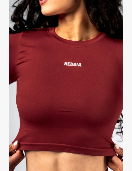NEBBIA Seamless crop top s dlhým rukávom POWER červený