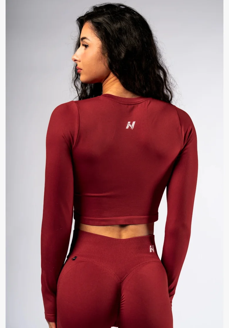 NEBBIA Seamless crop top s dlhým rukávom POWER červený