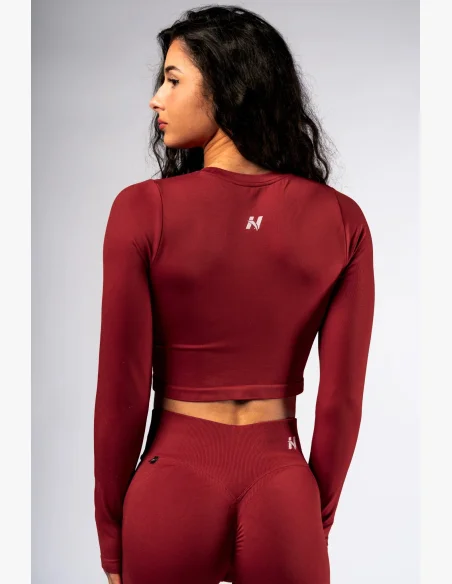 NEBBIA Seamless crop top s dlhým rukávom POWER červený