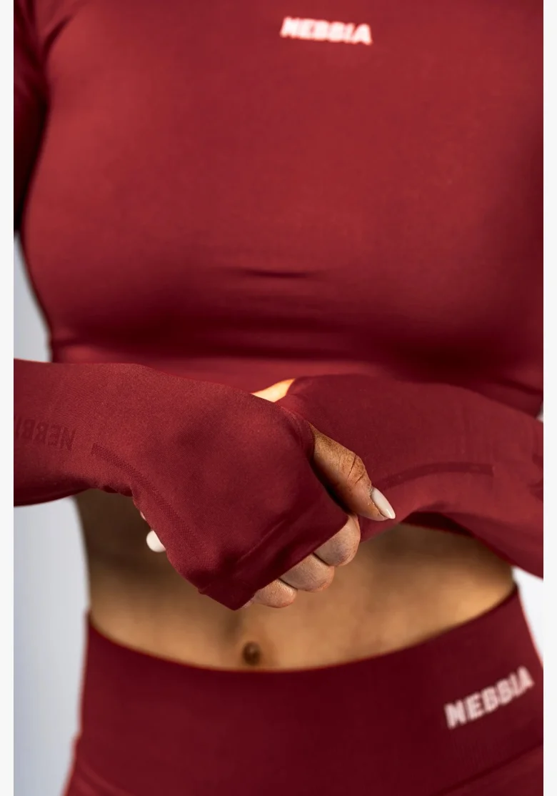 NEBBIA Seamless crop top s dlhým rukávom POWER červený