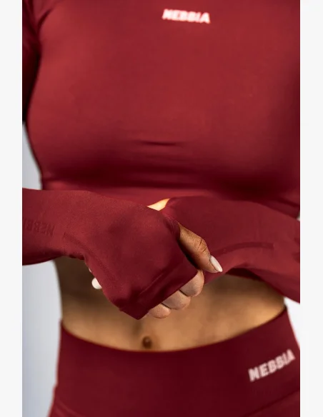 NEBBIA Seamless crop top s dlhým rukávom POWER červený
