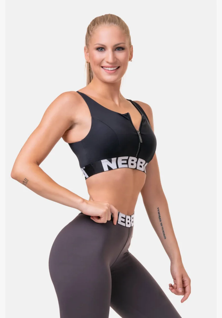 NEBBIA Smart Zip športová podprsenka čierna