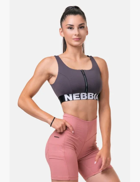 NEBBIA Smart Zip športová podprsenka marron