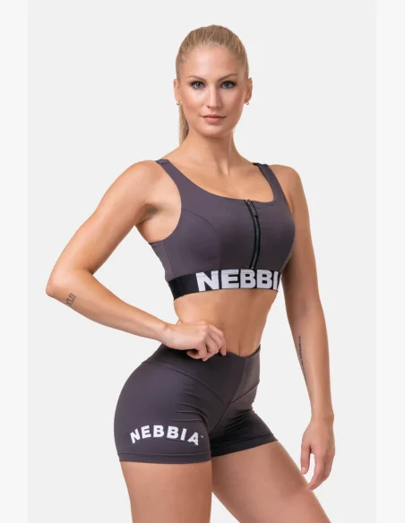 NEBBIA Smart Zip športová podprsenka marron