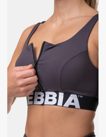 NEBBIA Smart Zip športová podprsenka marron